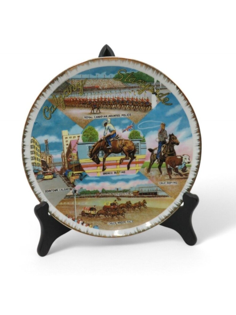 Calgary Stampede Plate Made In Japan 8" With Rodeo Scenes Vintage